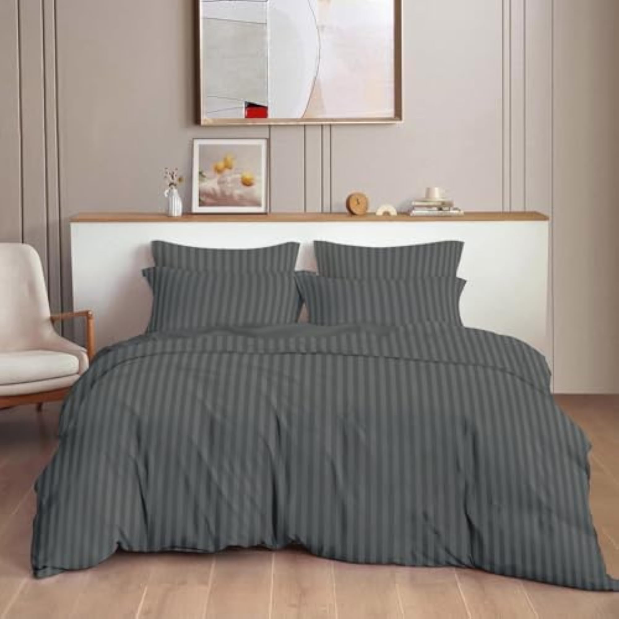 Elegant Stripes Plain Solid Bedsheets for Double Bed